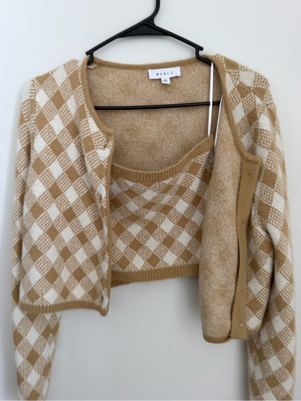Mable Tan & Cream Knit Cardigan & Strapless Top Set Women’s Large - Picture 6 of 10